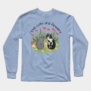 cats and flowers Long Sleeve T-Shirt